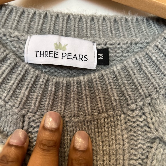 Gray Cable Knit Sweater with Pearl Accents - Picture 5 of 5
